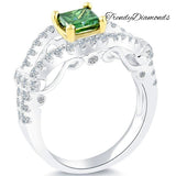 1.86 Carat Fancy Green Princess Cut Diamond Engagement Ring 14k White Gold