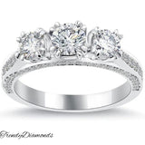 1.80 Carat H-SI1 Three Stone Natural Diamond Engagement Ring 18k White Gold