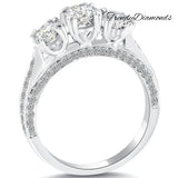 1.80 Carat H-SI1 Three Stone Natural Diamond Engagement Ring 18k White Gold