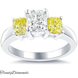 2.52 Carat Fancy Yellow & White Radiant Cut Three Stone Diamond Engagement Ring