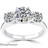 3.05 Carat E-SI2 Three Stone Natural Diamond Engagement Ring Set In Platinum