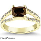 1.87 Carat Natural Fancy Brown Cushion Cut Diamond Engagement Ring 18k Gold